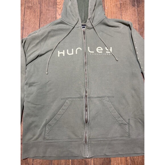 Vintage Hurley Hoodie Men’s XL Green Zip Up Sweater Skate Surf Y2K Grunge - Picture 2 of 5